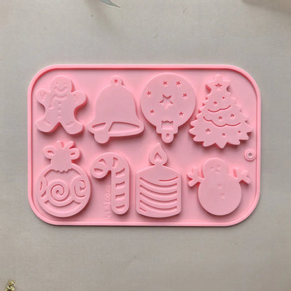 8 Cavity Christmas Silicone Mould for Gingerbread Bell Tree Snowman DIY Decorations