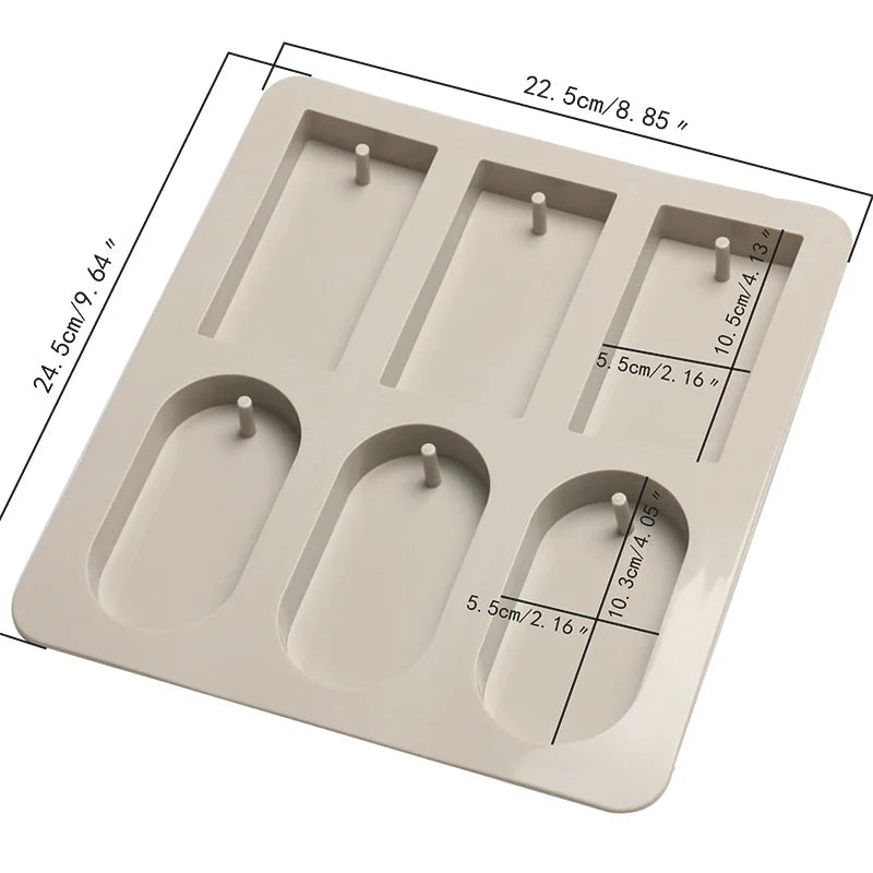 6 Cavity Silicone Mould for Rectangle and Oval Wax Sachets Soap Bars and DIY Craft Projects