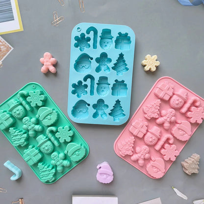 14-Cavity Christmas Silicone Chocolate Mould for Santa Snowman Tree Gift and Candy