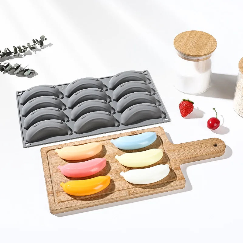 12 Cavity Banana Silicone Mould Desserts Jelly Candy Ice Cream