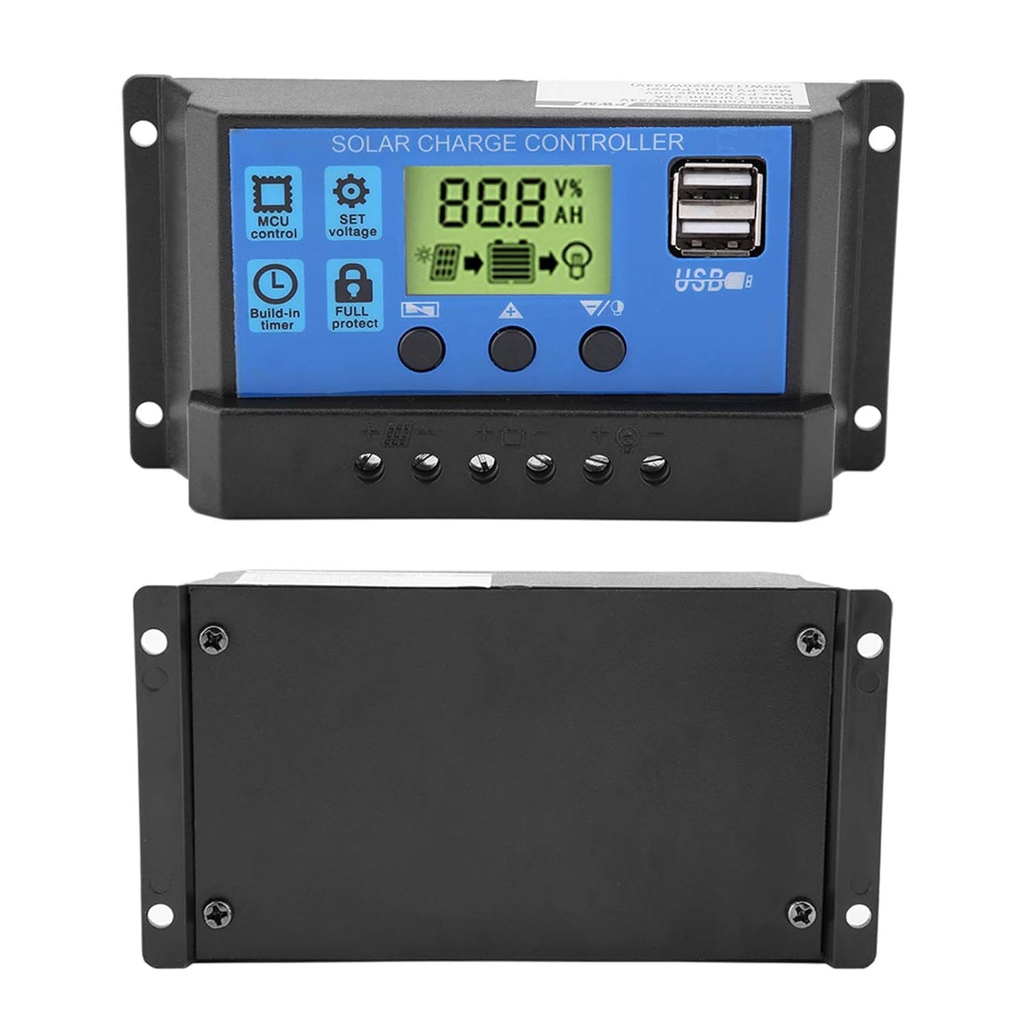 Solar Controller PWM 12V/24V USB Solar Panel Battery Controller Regulator LCD Display 10/20/30A Overload Overcurrent