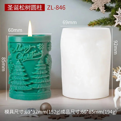Merry Christmas Snowflake Design Pillar Silicone Candle Mould (D Grade) Type 2