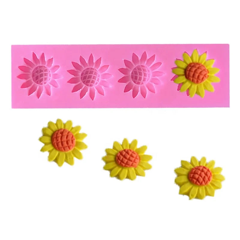 4 Cavity Daisy Flower Silicone Mold Candy Cake Decoration Sugarcraft Soap Candle