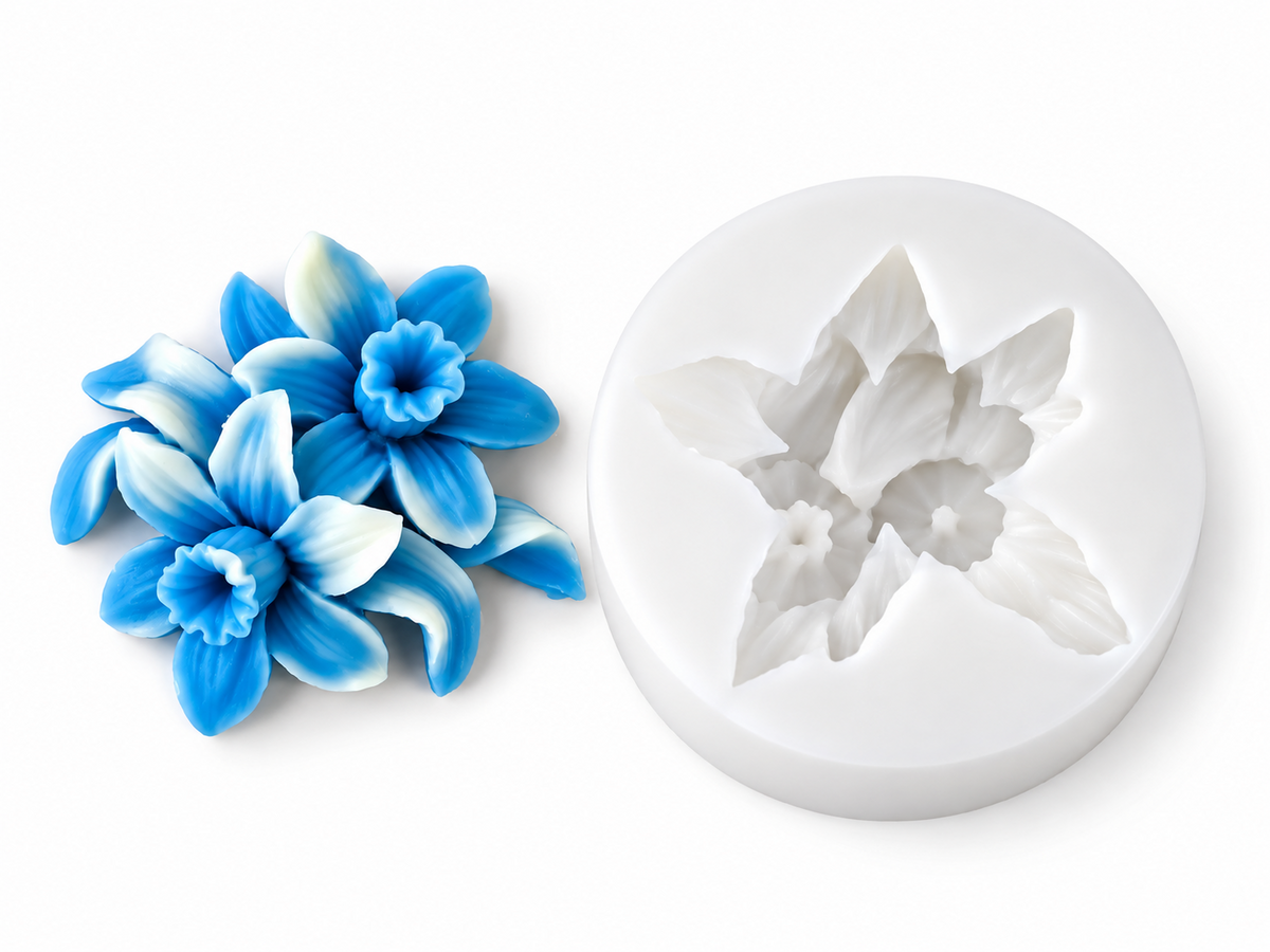 3D Blue Orchid Topping Flower Silicone Mold for Candle Making Floral Bouquet Mould for DIY Soap