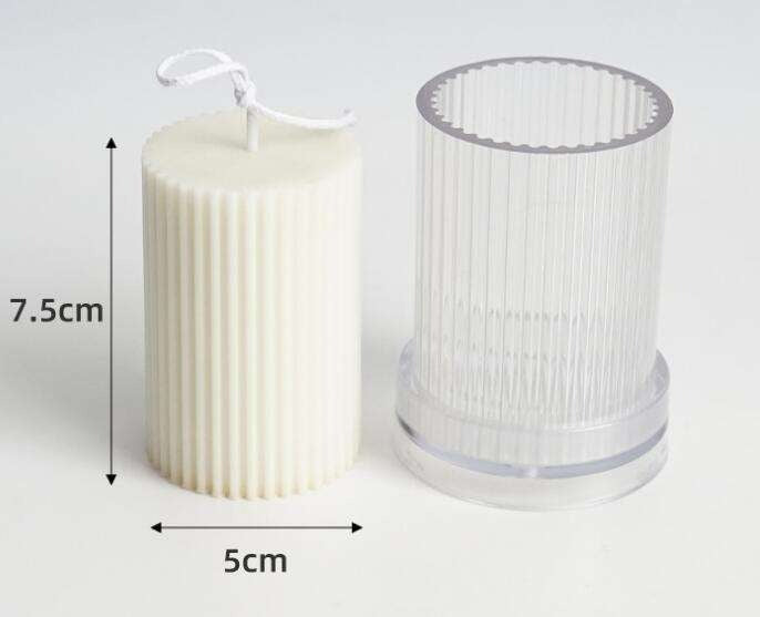 3D Round Ribbed Pillar Polycarbonate Candle Mould 7.5 CM Home Decor Candle Mold