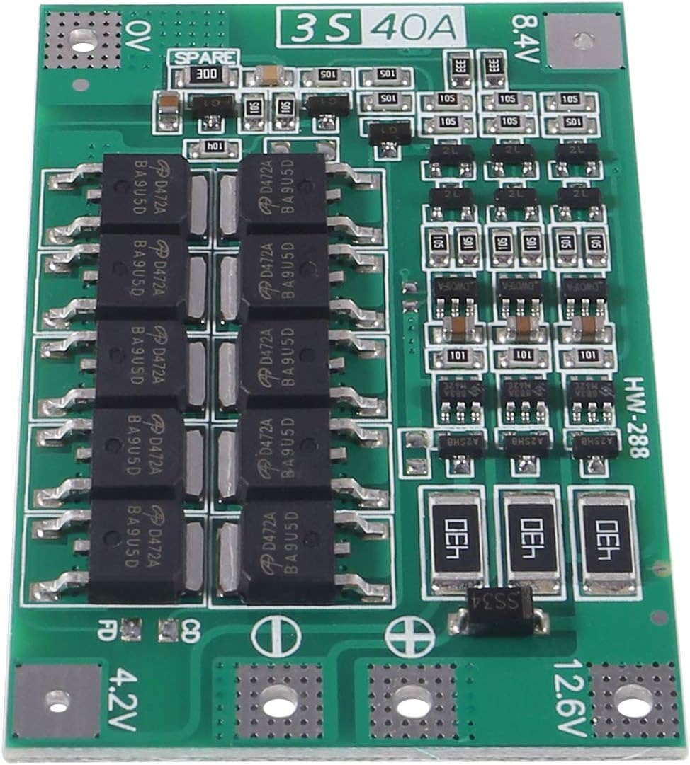 3S 40A BMS 11.1V 12V 12.6V 18650 Lithium Battery Protection Board with Balance Li-ion Lithium Battery Charger PCB BMS Lipo Cell Module for Drill Motor