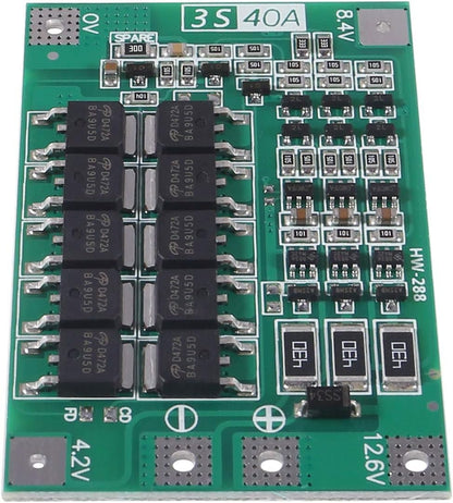 3S 40A BMS 11.1V 12V 12.6V 18650 Lithium Battery Protection Board with Balance Li-ion Lithium Battery Charger PCB BMS Lipo Cell Module for Drill Motor