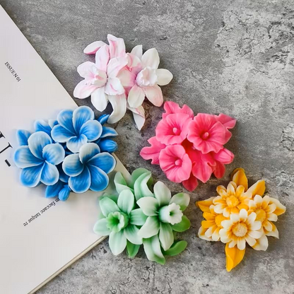3D Blue Flower Topping Silicone Mold for Candle Making Realistic Floral Bouquet Mould for DIY Soap