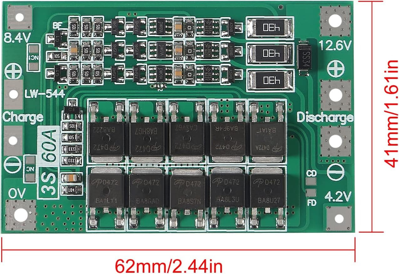 3S 60A Lithium Battery Charger BMS 18650 Protection Module Circuit