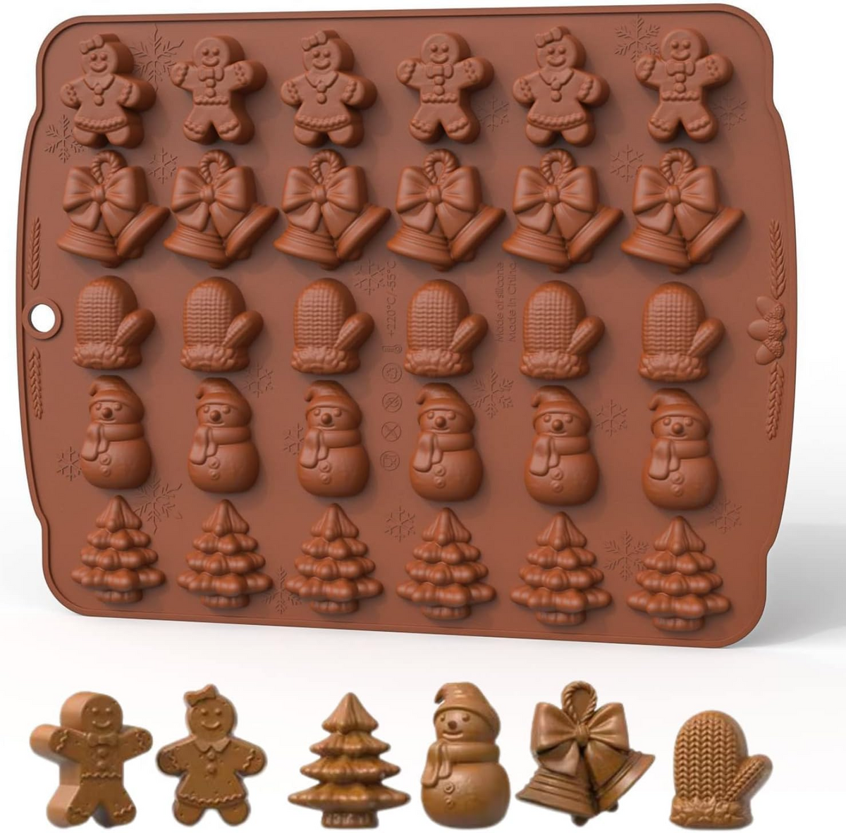 30 Cavity Christmas Silicone Chocolate Mould Tray for Gingerbread Snowman Bell Mitten