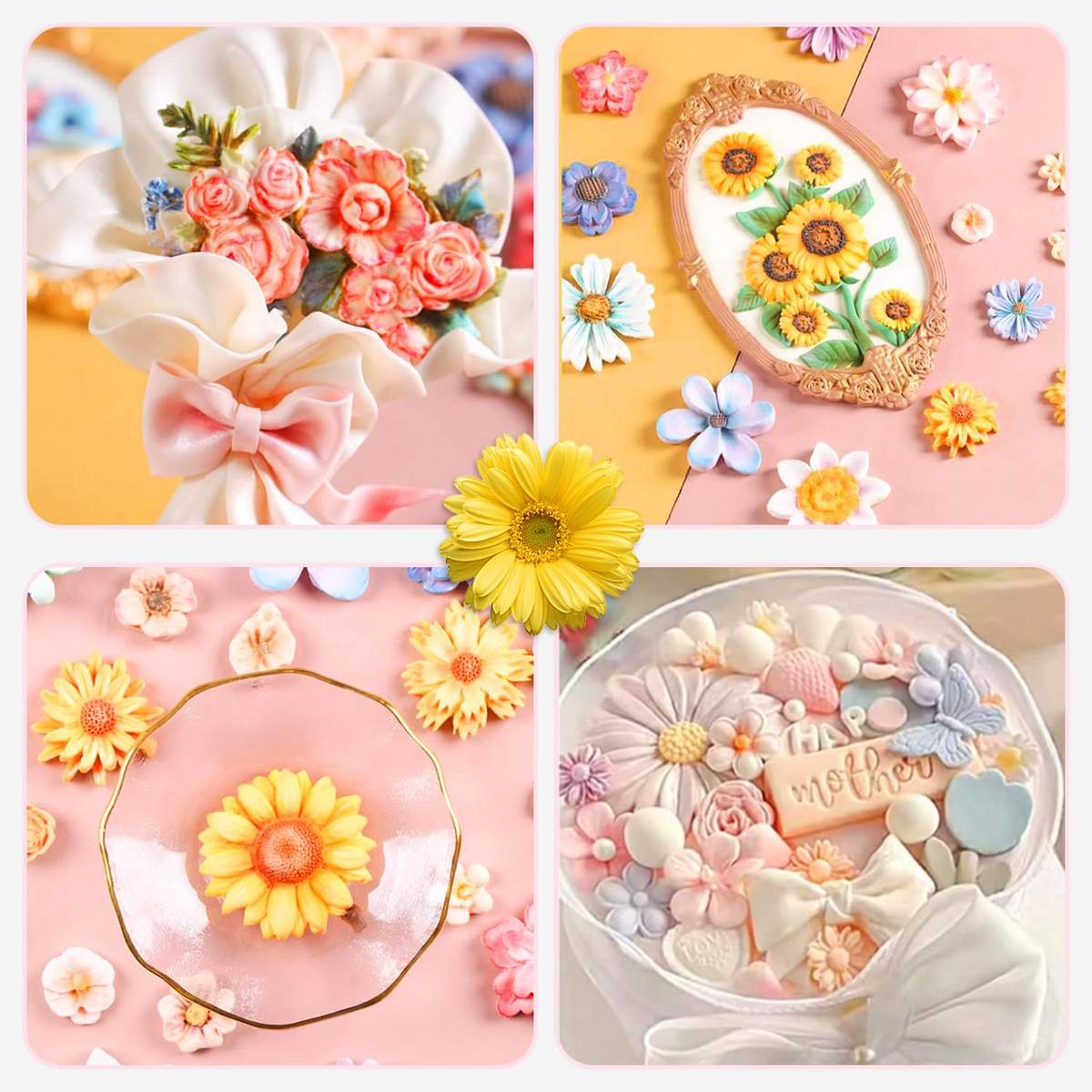 6 Cavity Multi Design Flower Silicone Mould for Fondant Chocolate Cake Decoration