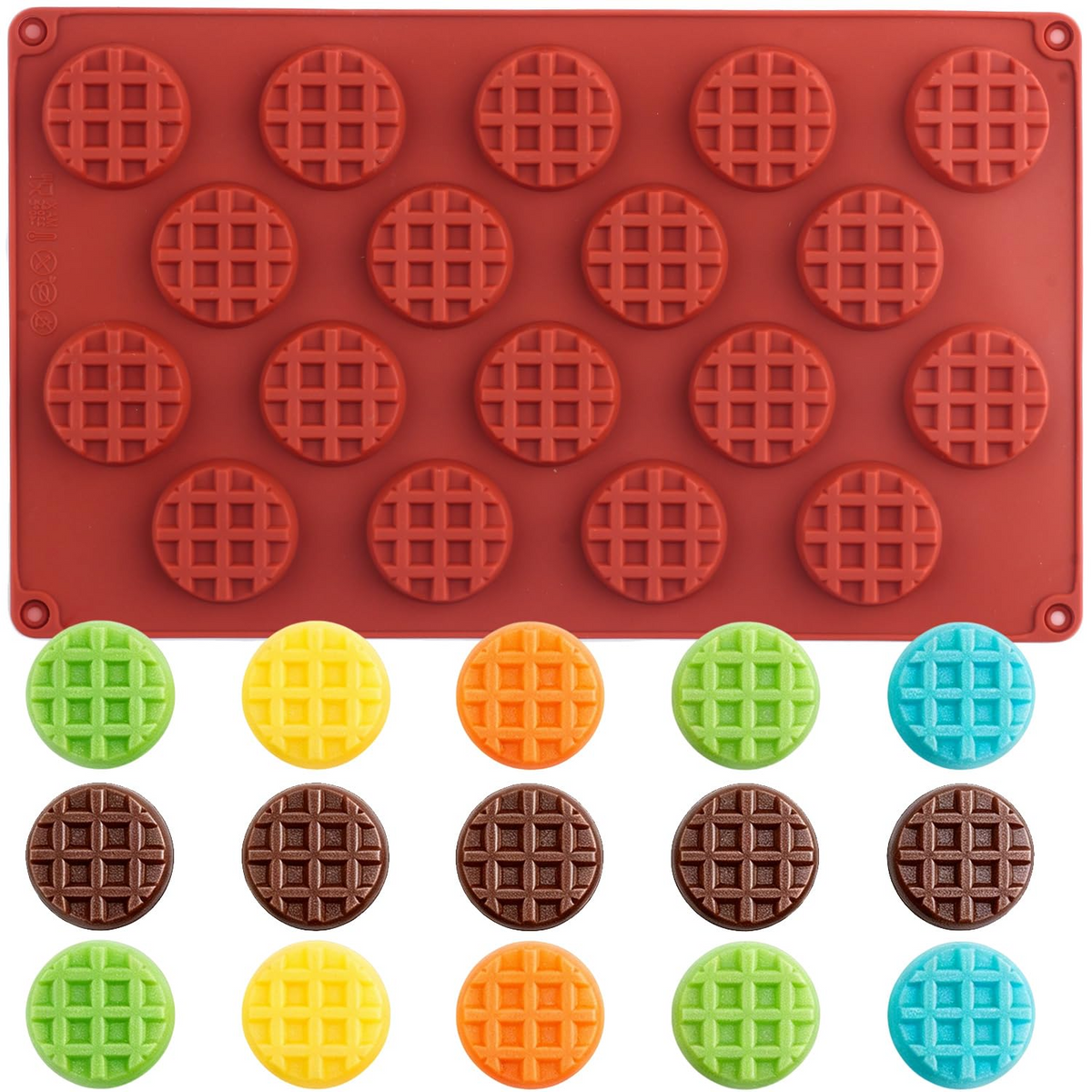 18 Cavity Round Mini Waffle Silicone Mold for Chocolate Cookies and Desserts