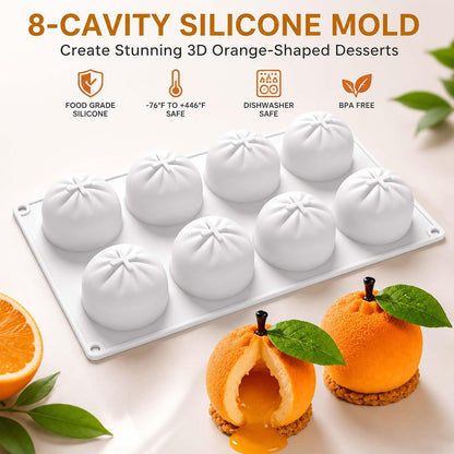 8 Cavity 3D Orange Shape Silicone Mould Chocolate Fruit Dessert Pudding Jelly & Ice Cream
