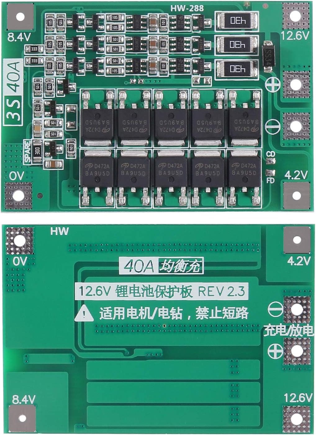 3S 40A BMS 11.1V 12V 12.6V 18650 Lithium Battery Protection Board with Balance Li-ion Lithium Battery Charger PCB BMS Lipo Cell Module for Drill Motor
