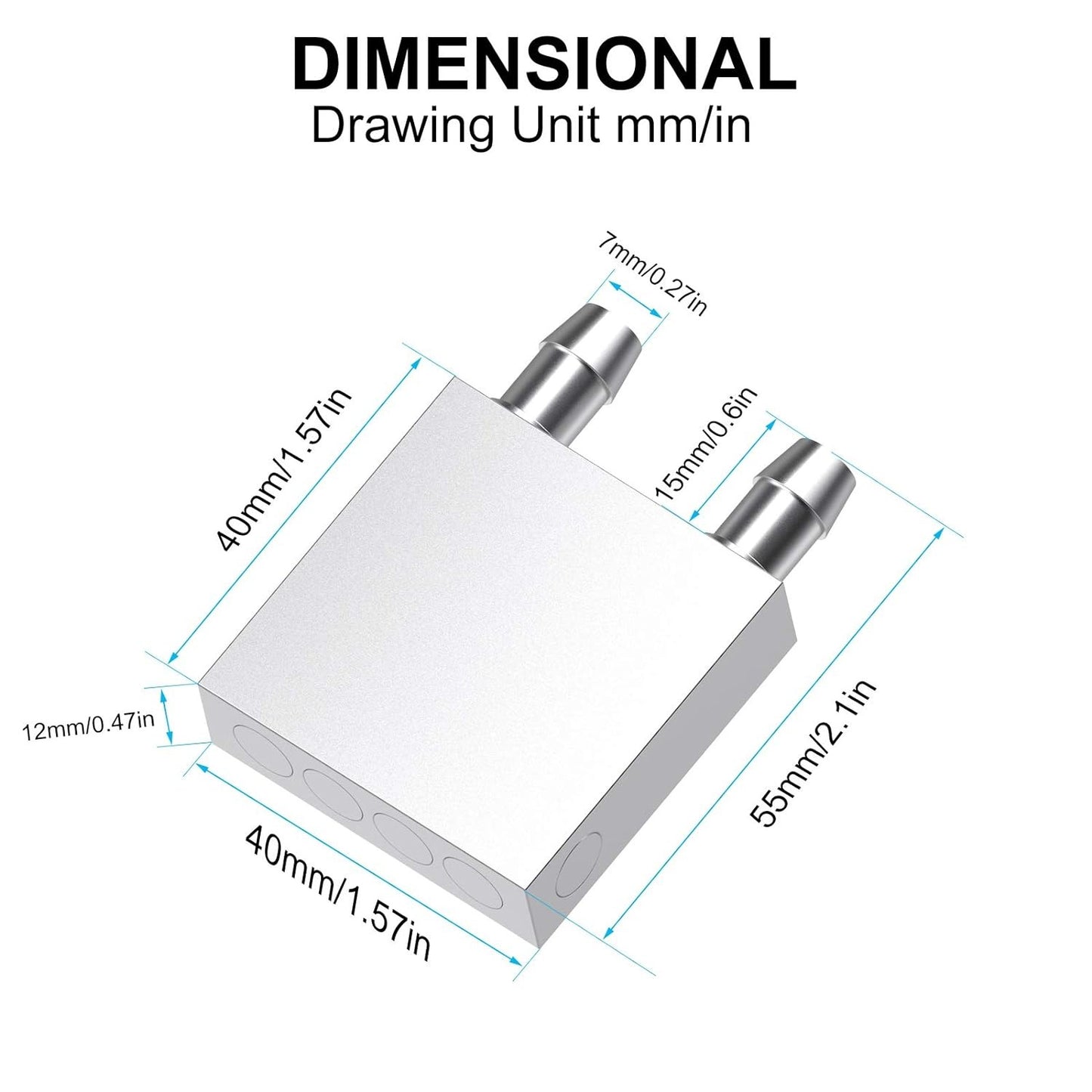Water Cooling Block 40x40x12mm Liquid Cooler Water block radiator for GPU CPU cooling Heatsink (Aluminium)