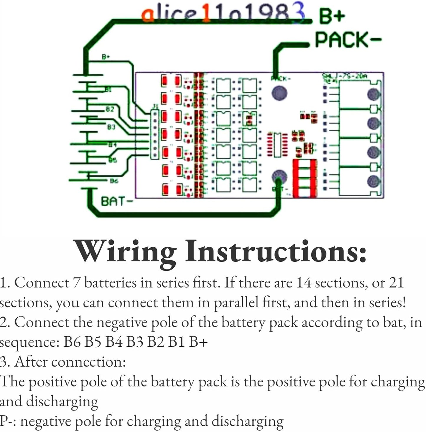 BMS 7S 20A with Connector for 18650 Battery