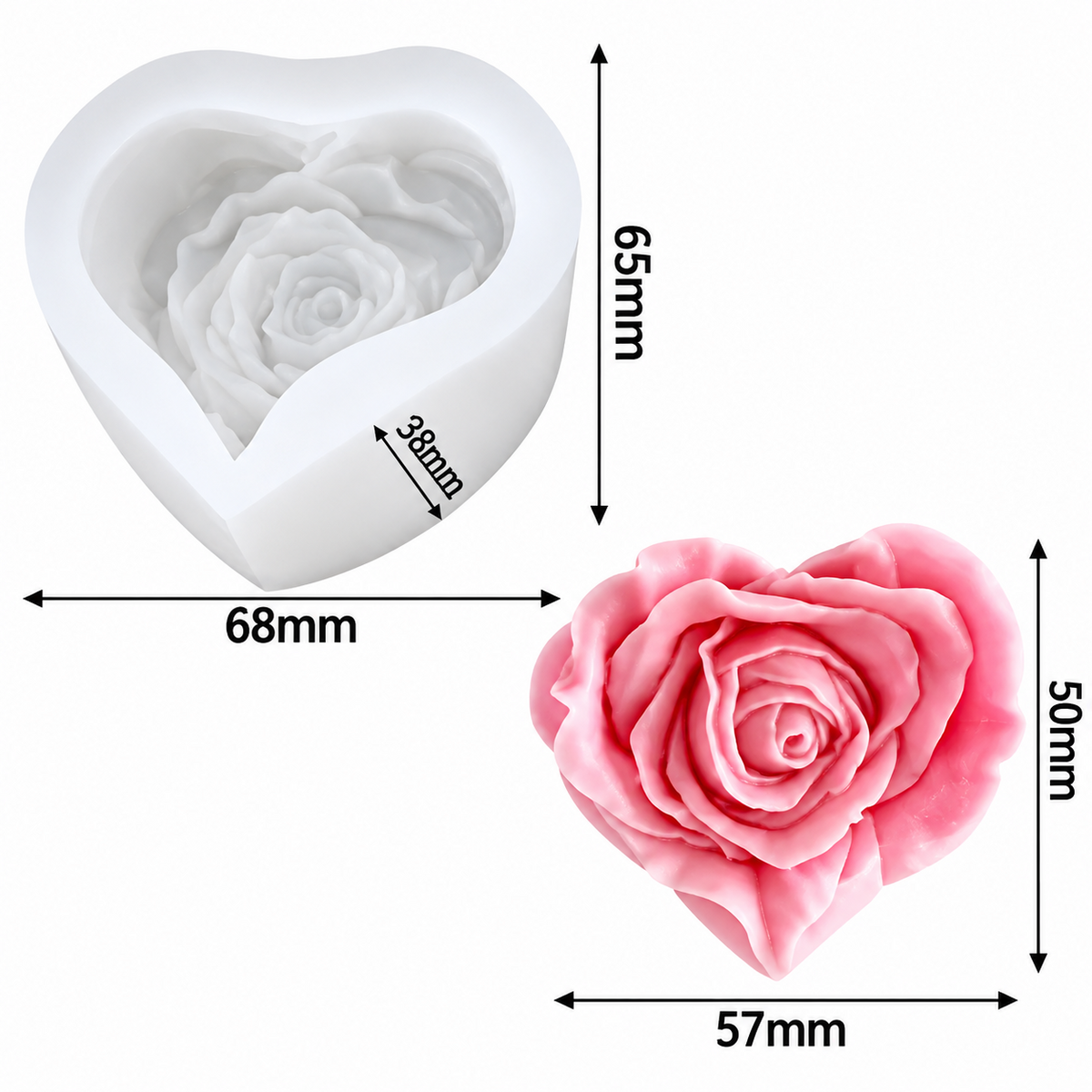 Rose in Heart Shape Silicone Candle Mould Scented Candles Aroma Candles, DIY Crafts
