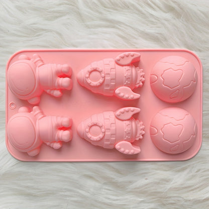6 Cavity Silicone Rocket Astronaut Shaped Chocolate Candy Cake Mold
