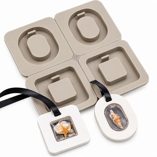 4 Cavity Silicone Resin Mould for Oval and Square Pendant Keychain Jewelry and DIY Crafts