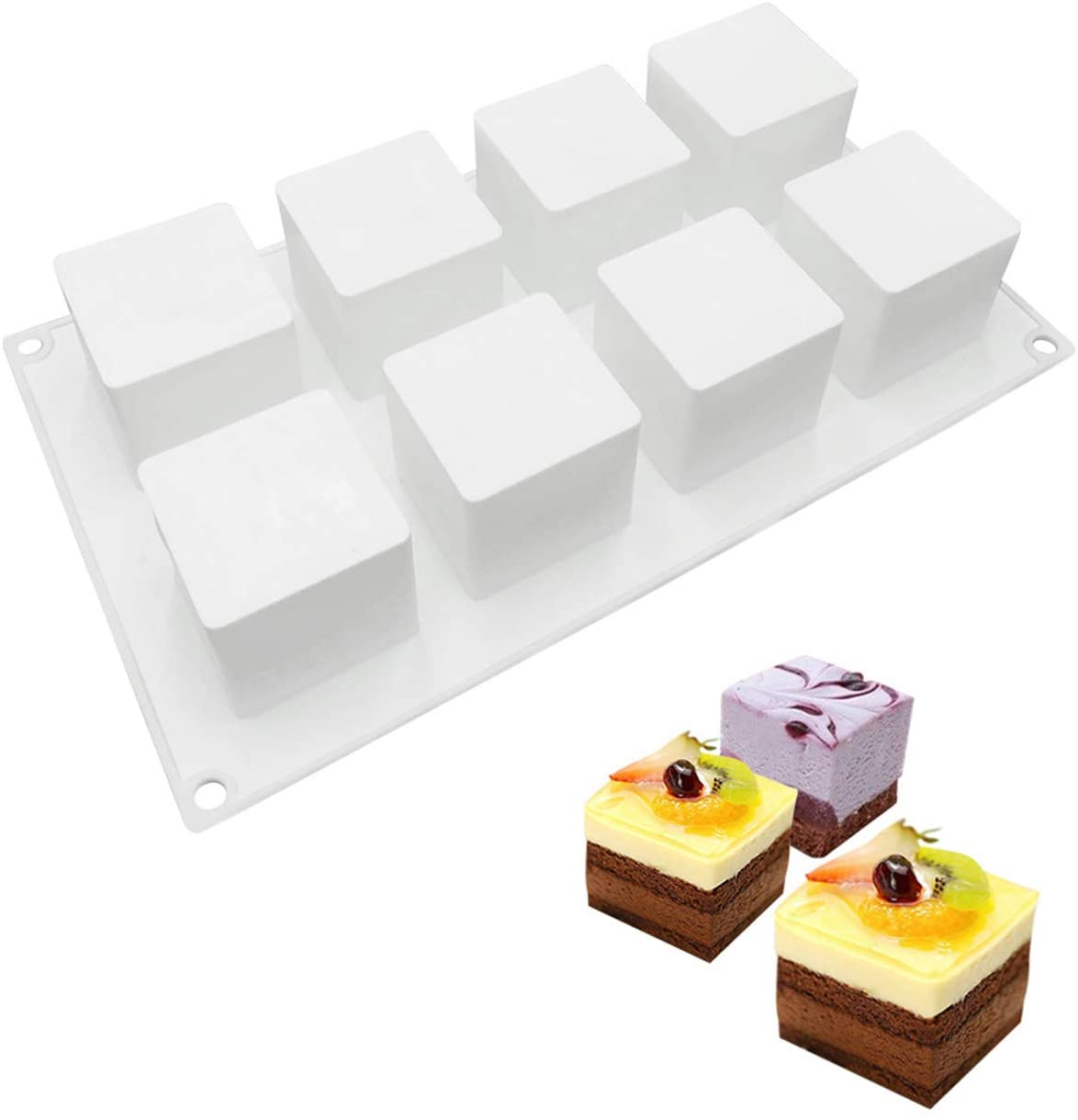8 Cavity Large Cube Silicone Cake Mold Chocolate Pastry Pudding Jelly