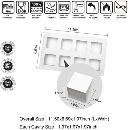 8 Cavity Large Cube Silicone Cake Mold Chocolate Pastry Pudding Jelly