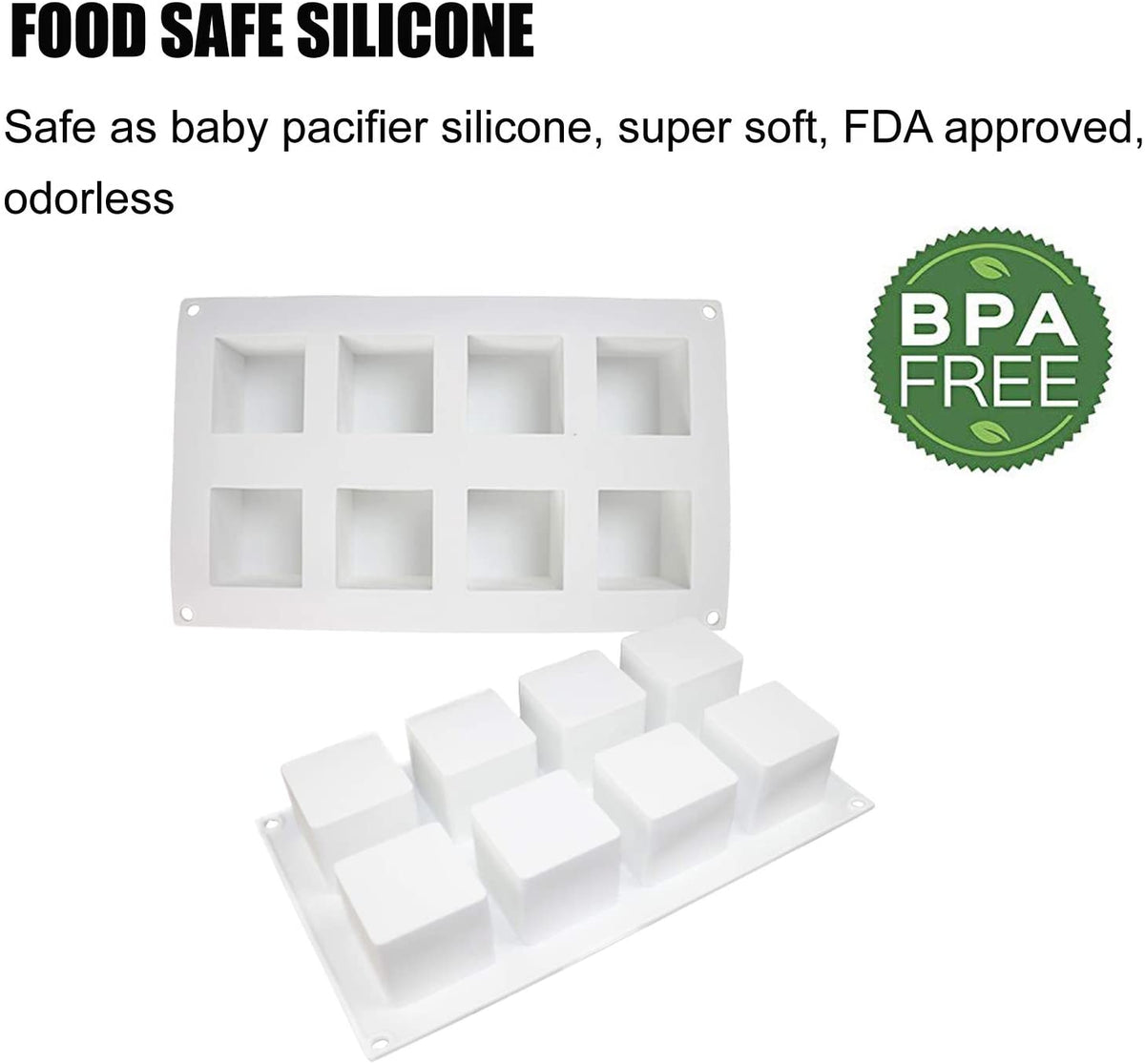 8 Cavity Large Cube Silicone Cake Mold Chocolate Pastry Pudding Jelly