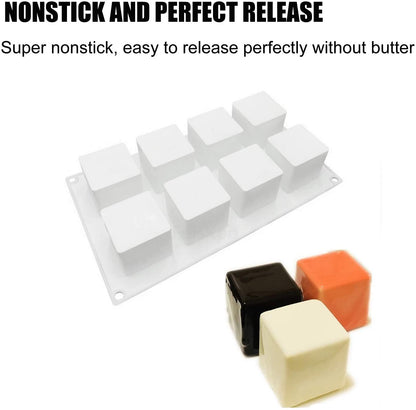 8 Cavity Large Cube Silicone Cake Mold Chocolate Pastry Pudding Jelly