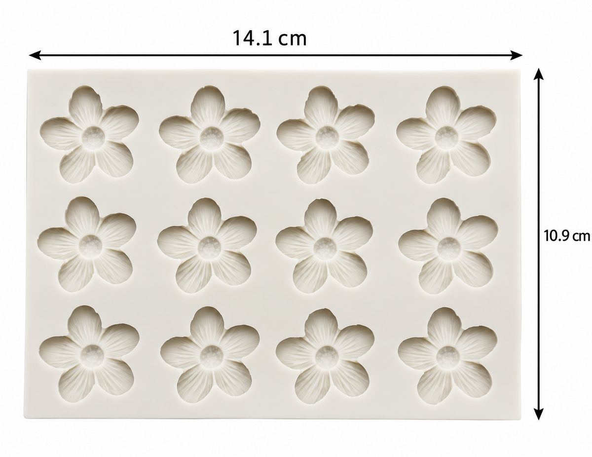 12 Cavity Small Flower Silicone Mould for Fondant Chocolate Cake Decoration and DIY Crafts
