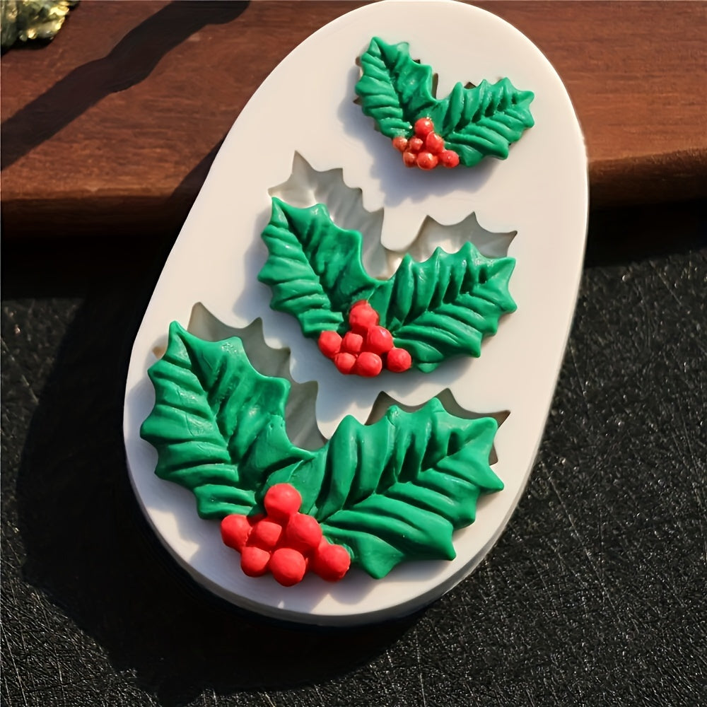 Christmas Holly Leaf Silicone Mould for Fondant Chocolate Cake Decoration