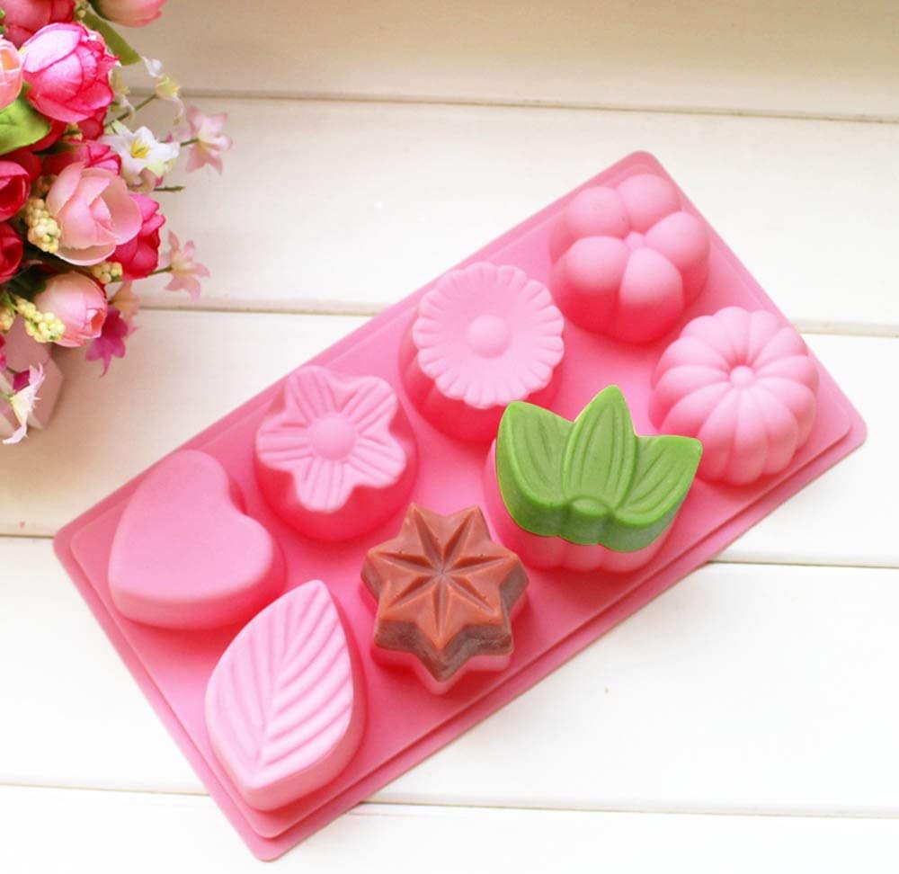 8 Cavity Flower & Leaf Shape Silicone Mold for Soap Candle Resin Chocolate