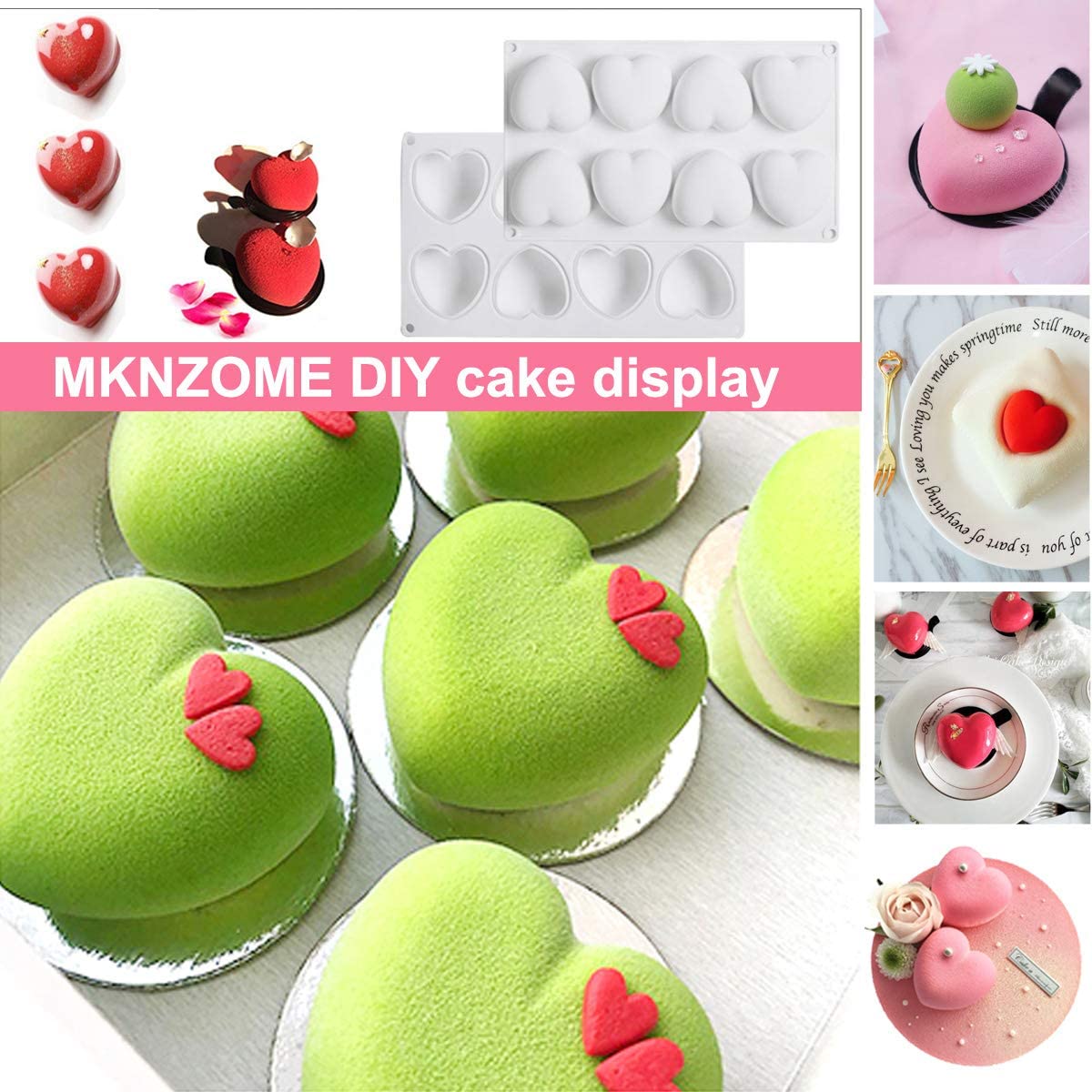 8 Cavity Heart Shape Silicone Mousse Cake Mold Chocolate Pastry Pudding Jelly