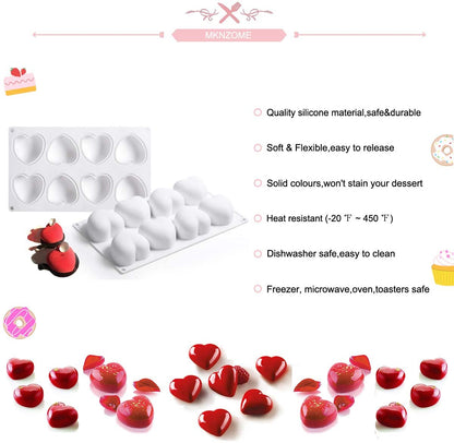 8 Cavity Heart Shape Silicone Mousse Cake Mold Chocolate Pastry Pudding Jelly