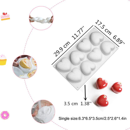 8 Cavity Heart Shape Silicone Mousse Cake Mold Chocolate Pastry Pudding Jelly