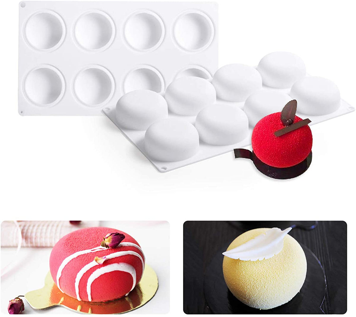 8 Cavity 3D Stone Round Silicone Mousse Cake Mould Chocolate Pastry Jelly Pudding