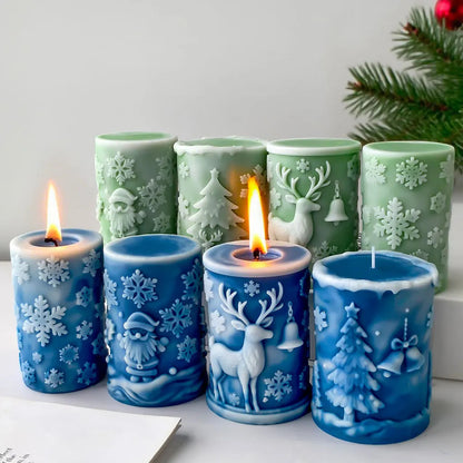 Christmas Snowflake Merry Pillar Christmas Snowflakes Candle Mould, Silicone Moulds Set (D)