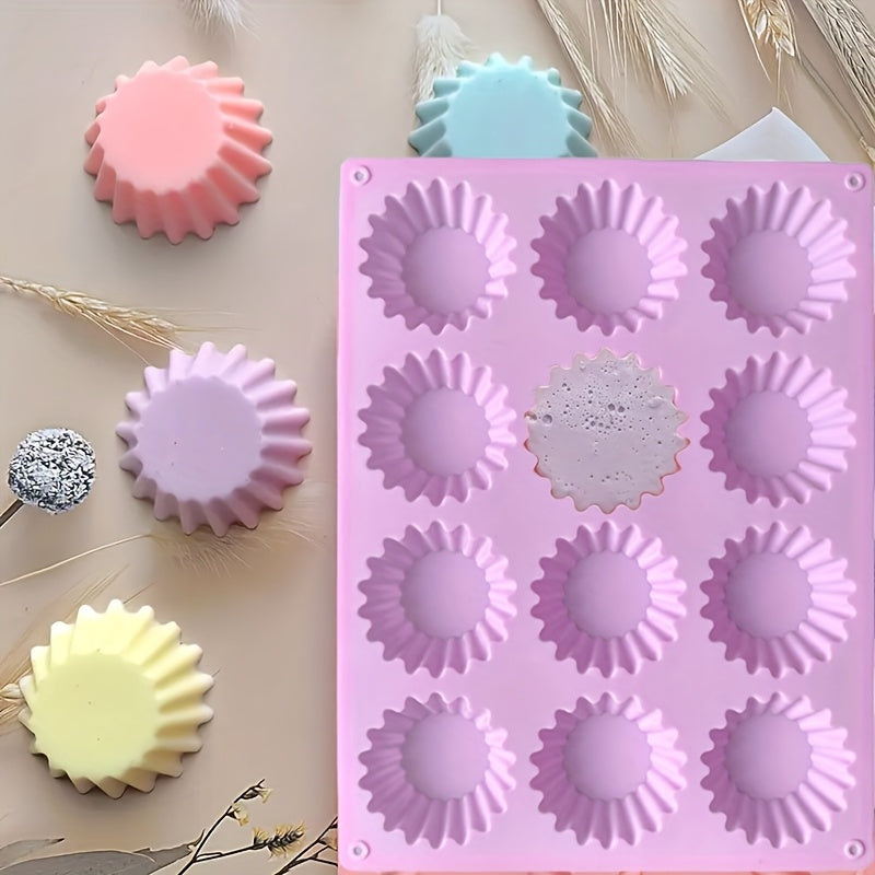 12 Cavity Fluted Cupcake Silicone Mold Cupcakes Chocolate Jelly Pudding Soap