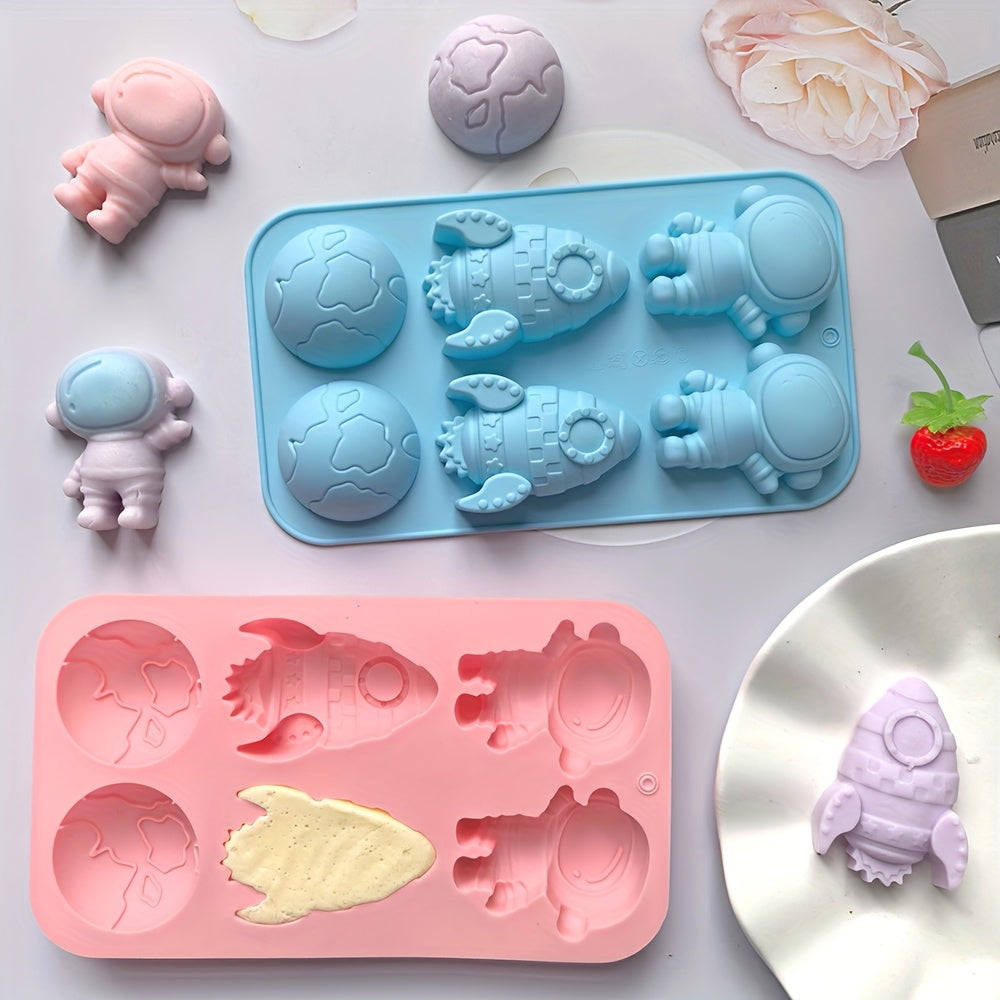 6 Cavity Silicone Rocket Astronaut Shaped Chocolate Candy Cake Mold