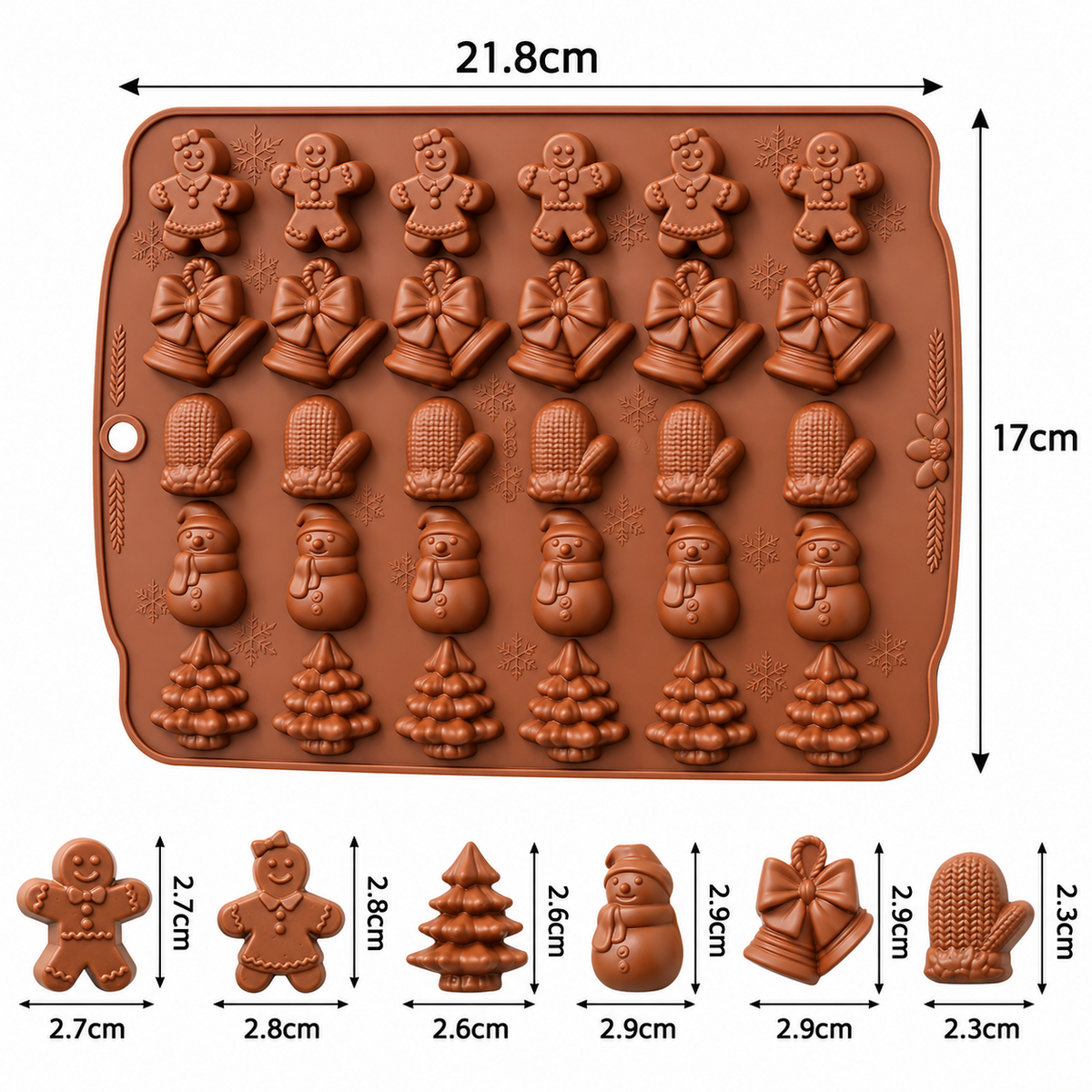 30 Cavity Christmas Silicone Chocolate Mould Tray for Gingerbread Snowman Bell Mitten
