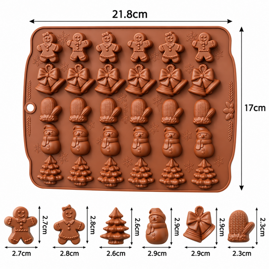 30 Cavity Christmas Silicone Chocolate Mould Tray for Gingerbread Snowman Bell Mitten