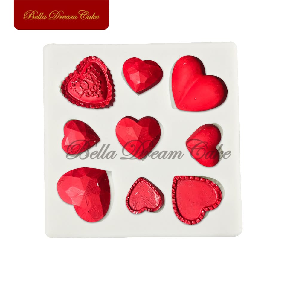 9 Cavity Heart Silicone Mold for Chocolate Fondant Cake Decoration and DIY Crafts