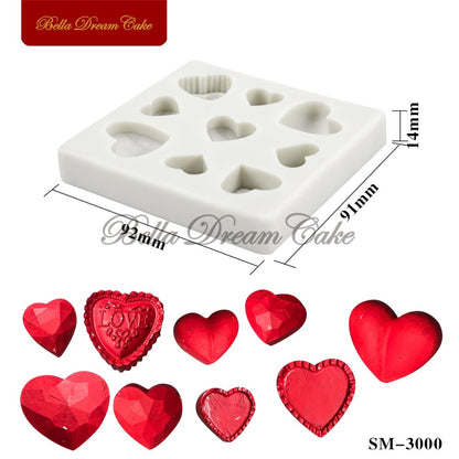 9 Cavity Heart Silicone Mold for Chocolate Fondant Cake Decoration and DIY Crafts