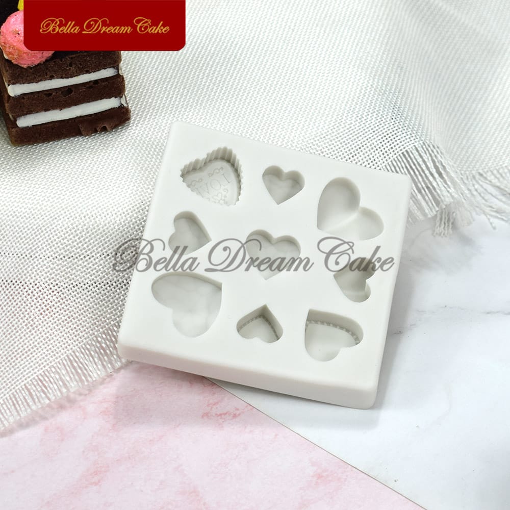 9 Cavity Heart Silicone Mold for Chocolate Fondant Cake Decoration and DIY Crafts