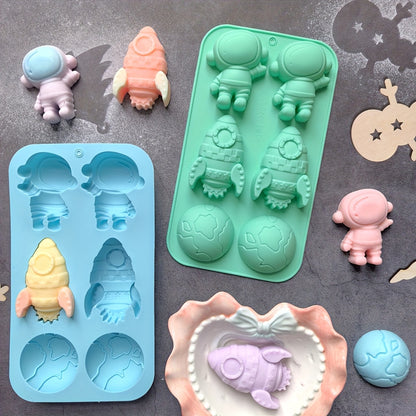6 Cavity Silicone Rocket Astronaut Shaped Chocolate Candy Cake Mold