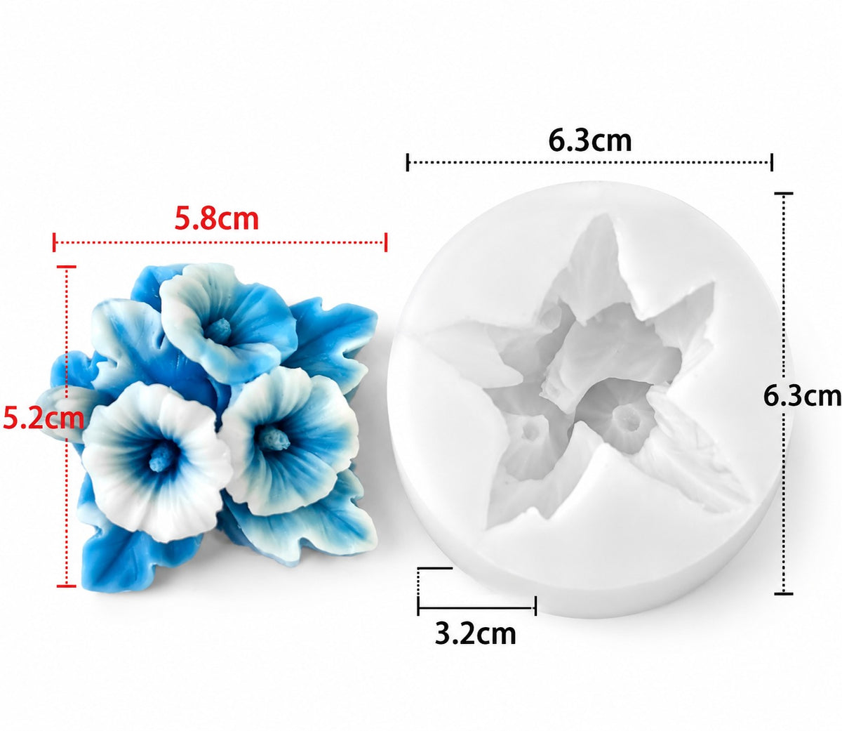 3D Blue Flower Topping Silicone Mold for Candle Making Realistic Floral Bouquet Mould for DIY Soap