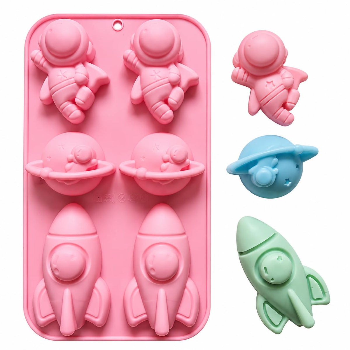6 Cavity Astronaut Rocket Earth Silicone Mould Chocolate Candy Cupcake Jelly