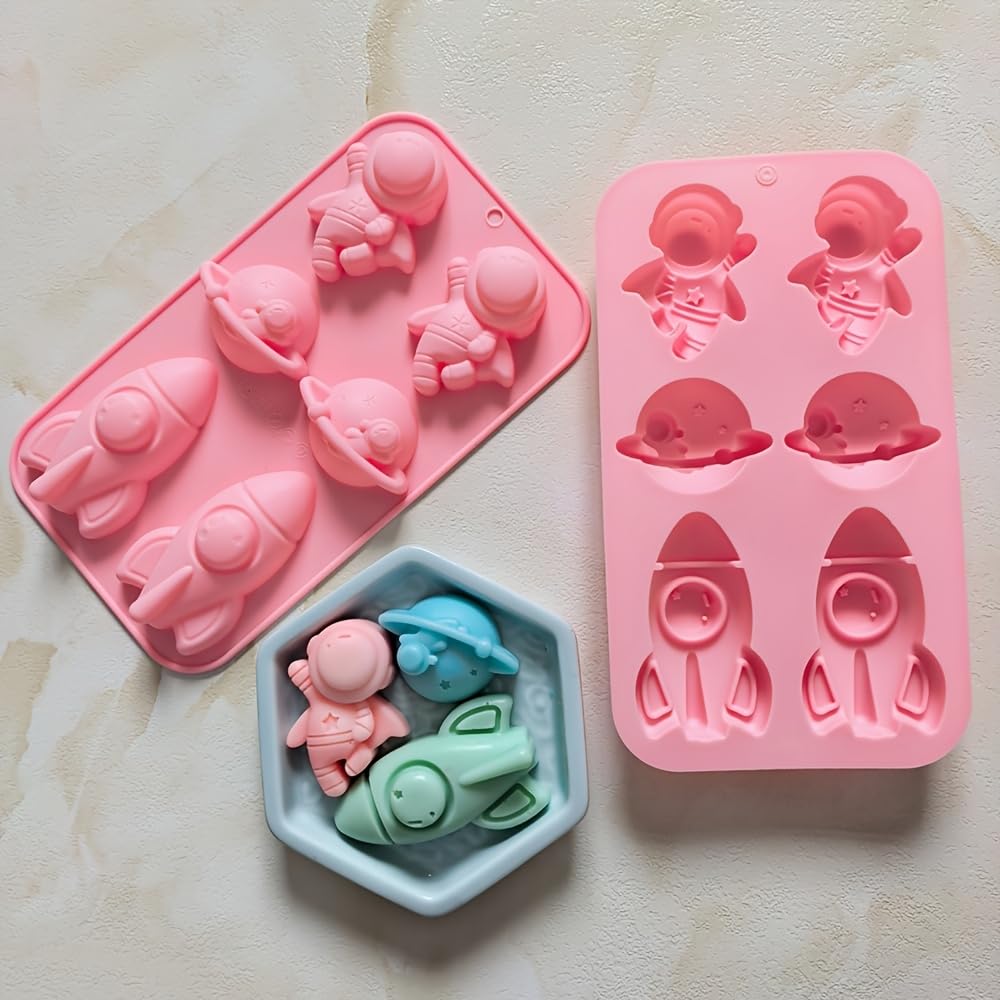 6 Cavity Astronaut Rocket Earth Silicone Mould Chocolate Candy Cupcake Jelly