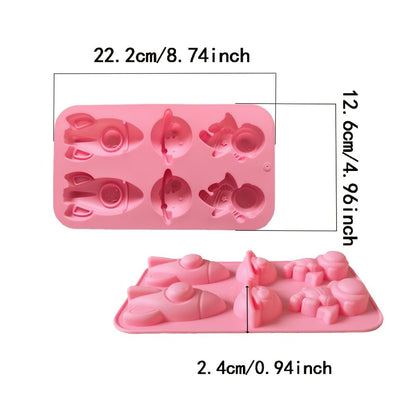 6 Cavity Astronaut Rocket Earth Silicone Mould Chocolate Candy Cupcake Jelly