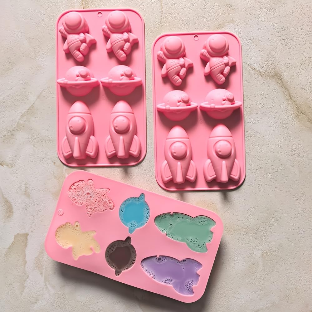 6 Cavity Astronaut Rocket Earth Silicone Mould Chocolate Candy Cupcake Jelly