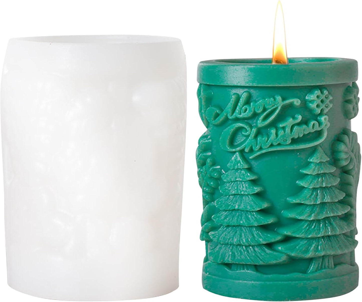 Merry Christmas Snowflake Design Pillar Silicone Candle Mould (D Grade) Type 2