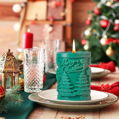 Merry Christmas Snowflake Design Pillar Silicone Candle Mould (D Grade) Type 2